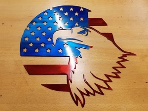 Eagle Flag Metal Wall Art Plasma Cut Home Decor Gift Idea americana USA  - Picture 1 of 1