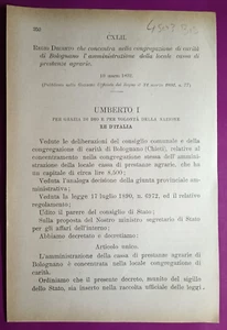 Bolognano 1892, Regio Erlass Concentra Kongregation Der Carita' - Bild 1 von 1