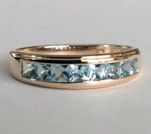 R308 Genuine 9ct, 14K, 18K Gold Natural Aquamarine Channel set Wedding Band Ring - Picture 1 of 8