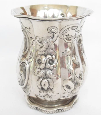 Antique Seymour Hoyt, New York American Repousse Coin Silver Beaker Cup 1855 - Image 1 of 4