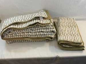 At Home Quilt Coverlet + 2 Pillow Shams King Size Tan White Wavy Design - Picture 1 of 14