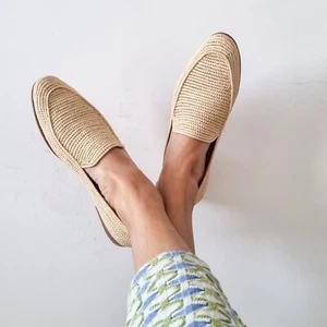 Raffia loafers, handmade raffia shoes, Moroccan women shoes, raffia flats - Picture 1 of 5