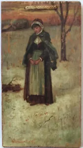 Antique Oil Wood Board Painting A Country Girl - Picture 1 of 12
