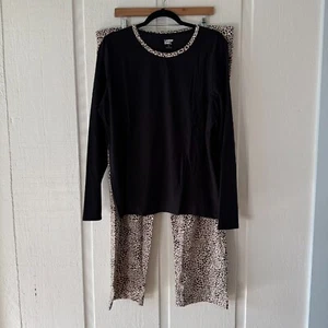 Lands' End Ladies' 2-piece Pajama Set Size XL-18 Plus Black And Animal Print - Picture 1 of 4