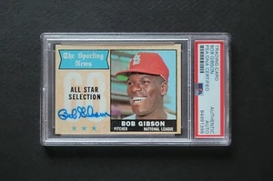 Tarjeta de béisbol Bob Gibson firmada por los Cardenales de San Luis 1968 Topps All-Star Psa - Imagen 1 de 3