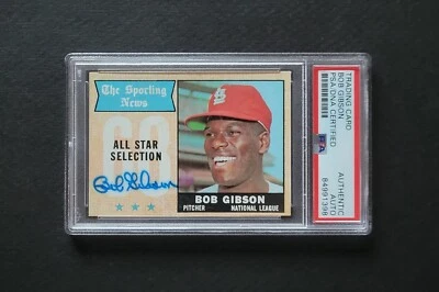 Bob Gibson signed St Louis Cardinals 1968 Topps All-Star Baseball Card Psa - Image 1 of 3