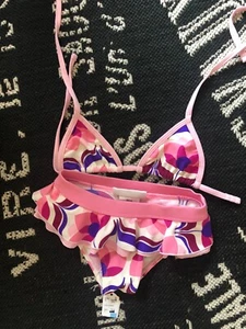 NEW BREAKING WAVES Girls 5 S Pink Purple 2Pc BIKINI Swim Suit Ruffle SKIRT Daisy - Picture 1 of 11