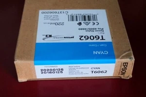 01-2020 NEW IN BOX GENUINE EPSON T6062 CYAN 220ml K3 INK STYLUS PRO 4800 4880 - Picture 1 of 3