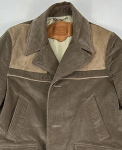 Vintage WOOLRICH Mens 40 Corduroy FIELD JACKET Wool Lined Brown Green Peacoat - Picture 1 of 13