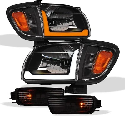 适用于 2001 - 2004 年丰田塔科马车头灯开关顺序 LED 黑色 6 件 — 第 1/4 张图片