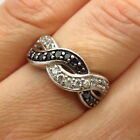 925 Sterling Silver White & Black C Z Woven Design Ring Size 5.5