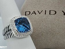 David Yurman Sterling Silver Albion Ring 11mm with Blue Topaz and Diamonds Sz 7