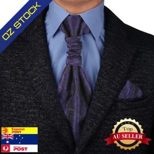Epoint C.B.AQ.S.013 Slate Blue Black Paisley Long Working Pre-tied Ascot Hanky - Picture 1 of 5