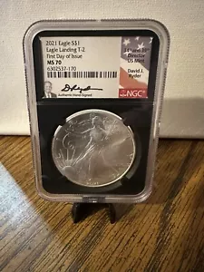 2021 SILVER EAGLE NGC MS70 TYPE-2 FIRST DAY ISSUE DAVID J. RYDER* - Picture 1 of 2