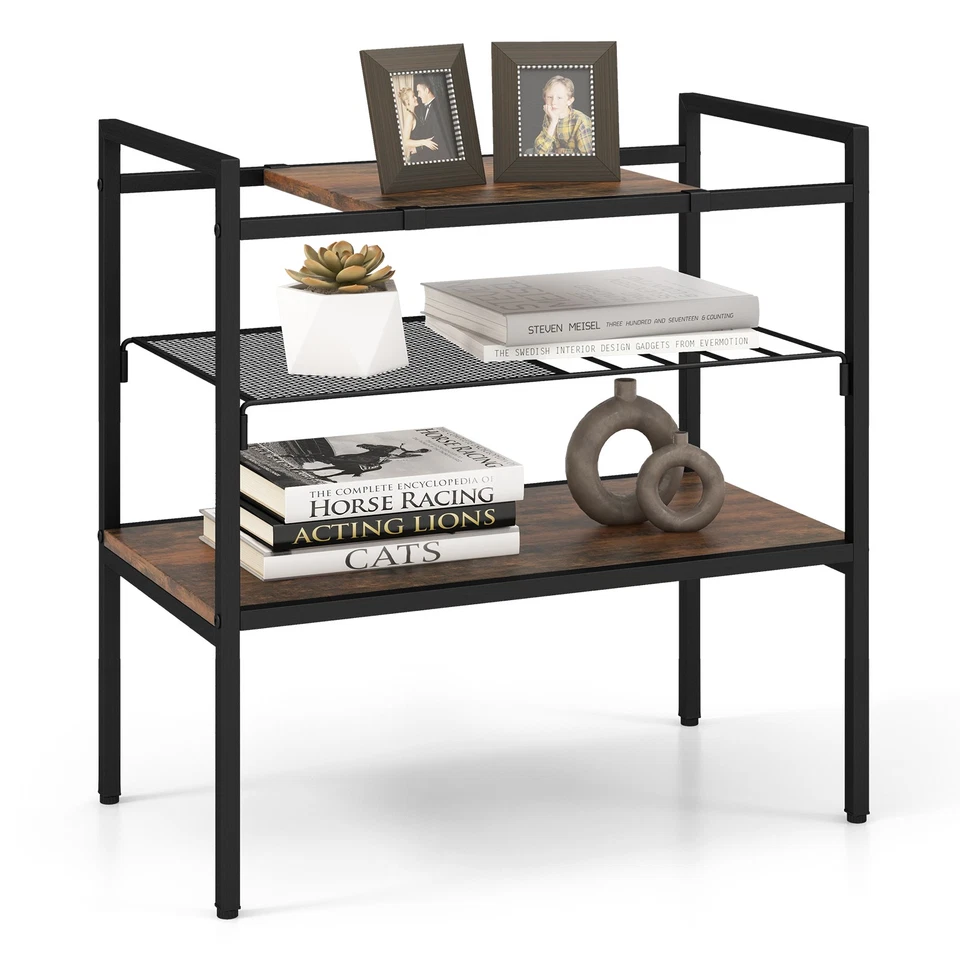 Industrial Entryway Table with Removable Panel and Mesh Shelf - Color Rustic Br