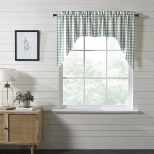 Farmhouse 36"x36"x16" Swag Pair Green Rod Kitchen Window Curtains VHC Brands - Picture 1 of 8