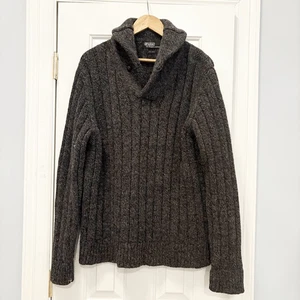 Ralph Lauren Polo Shawl collar Sweater XXL 100% Wool Academia Grey Winter Snow - Picture 1 of 7