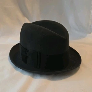1950er Stetson Tornado schwarz Fedora Hut Größe 6-7/8 Satinband 3X Biber • EUC - Bild 1 von 16