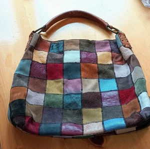 Lucky Brand Patchwork Suede and Leather Large Hobo Bag Wide Shoulder Strap - Picture 1 of 12