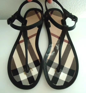 Burberry Women's Thong T Strap Flat Jelly Sandals Black Nova Check 8/38 - Picture 1 of 16