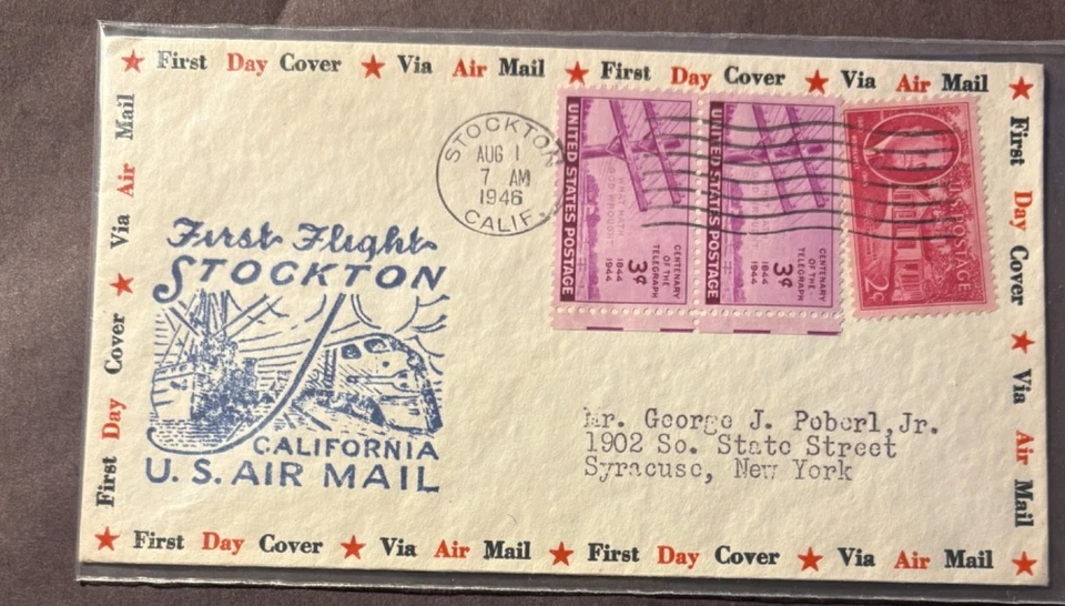 First Flight Stockton, CA, 8/1/1946 cancel - Image 1 of 1