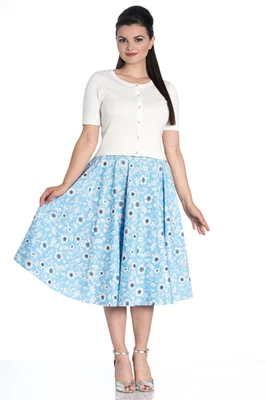 Falda de té HELL BUNNY talla S Daphne Rockabilly Swing Day floral azul blanco negro Foto 1 de 4