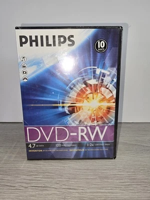 10 x Philips DVD+RW ~  4.7GB / 120 Minutes - Rewritable  DVD discs - New/Sealed - Image 1 of 2