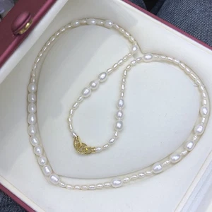 Cadena suéter de perlas de agua dulce, collar largo de cuentas de arroz collar joyería - Imagen 1 de 12