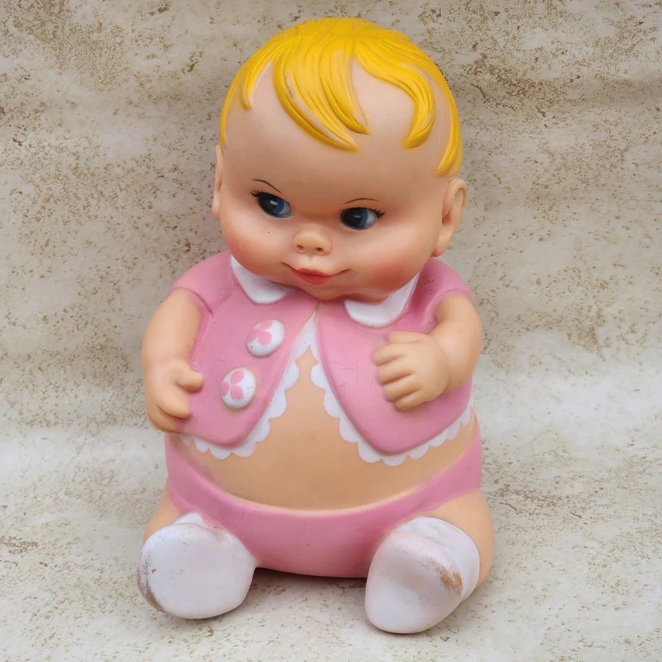 Muñeca Uneeda Plumpees Squeaker 1967 vintage rosa blanco conjunto 8" mirada lateral  Foto 1 de 4