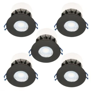 Set of 5 Matt Black 8W LED Fire Rated IP65 Bathroom Recessed Ceiling Downlights - Picture 1 of 7