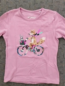 Staccato Mädchen Langarm-Shirt Gr.104/110,Pailletten,Fuchs 🦊 Hase 🐰 Fahrrad 🚲 - Bild 1 von 6