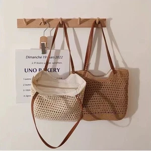 Straw Woven Fashion Hollow Out Shoulder Bag Solid Color Travel Beach Bag - Picture 1 of 9