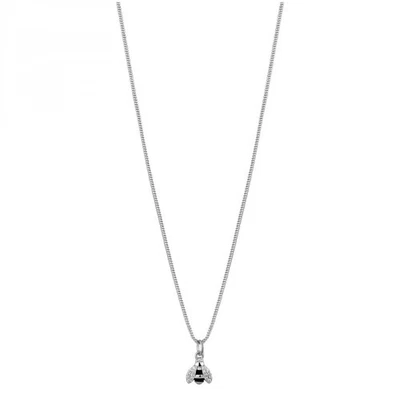 COLLANA ROSATO CON SMALTO NERO, ZIRCONI BIANCHI E PENDENTE A FORMA DI APE - Immagine 1 di 2