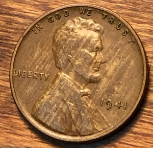 Lincoln Wheat Cent Monster 1941 madera leñosa grano aleación inadecuada mezcla error moneda - Imagen 1 de 6