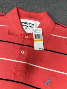 Nautica lässiges Button-Down Hemd Herren klein koralle Baumwolle gestreift neu mit Etikett - Bild 1 von 5