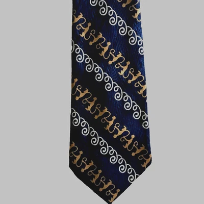 Corbata Kipper 4,75x55,25 azul años 60 con cadena rayas de monos dorados y espirales blancas Foto 1 de 4