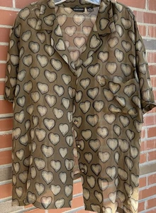 Blusa de seda Dana Buchman Plus patrón de corazón talla 24 defecto - Imagen 1 de 6