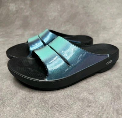 Oofos Ooahh 豪华恢复拖鞋凉鞋 亚特兰蒂斯蓝色 Ombre 舒适鞋 尺码 9 — 第 1/4 张图片