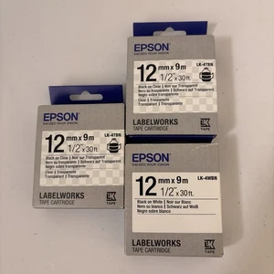 Epson LabelWorks Clear LK Tape Cartridge ~1/2" Black on Clear LK-4TBN - Lot 3 - Picture 1 of 10