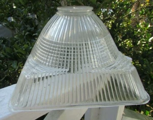  ANTIKER SCHWERER MUSTER GLAS HÄNGE LAMPENSCHIRM ART DECO FORM KAPITAL BLDG - Bild 1 von 9