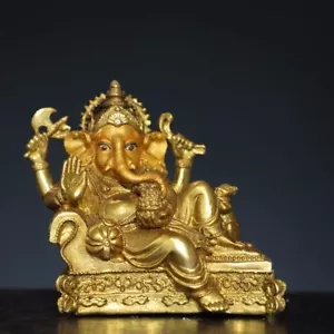 4.7" old Tibetan Buddhism temple Bronze gilt Elephant trunk God of wealth statue - Picture 1 of 9