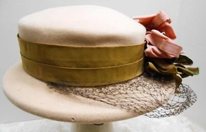 Vintage Beige Hat by Pinehurst with Ribbon Bows and Veil - The Denver Dry Goods - Picture 1 of 6