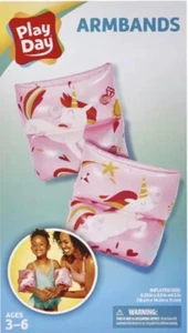 Play Day Inflatable Armbands Pink Unicorn Printed Pool Lake Safety Ages 3-6 - Picture 1 of 9