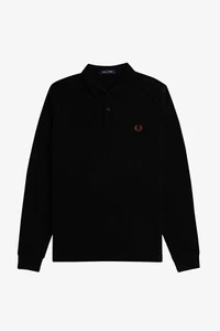 🔵Fred Perry – Polo Manica Lunga Black / Whisky Brown U35 M6006 Uomo New FW24/25 - Imagen 1 de 3