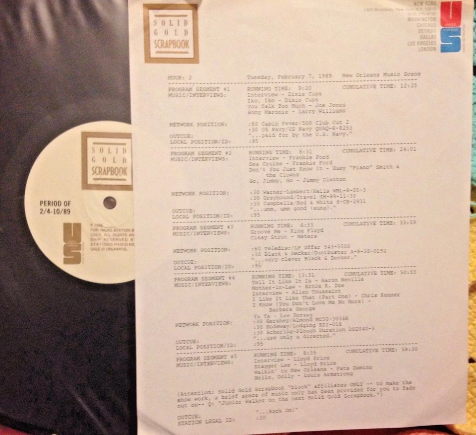 2/7/89 SOLID GOLD SCRAPBOOK FEATURES NEW ORLEANS MUSIC, 4 INTERVIEWS, 16 HITS - Image 1 of 1