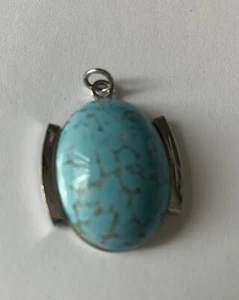 VTG Danecraft Sterling Turquoise Glass Cabochon Pendant No Chain - Picture 1 of 6