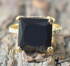 Square Cut Black Diamond Solitaire 11.99 Ct Certified Women Wedding Ring SEE VDO - Picture 1 of 7