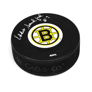 Ed Sandford Boston Bruins Autographed Original Six Hockey Puck 5