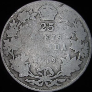 1919 Good Canada Silver 25 Cents - KM# 24 - JG - Picture 1 of 2