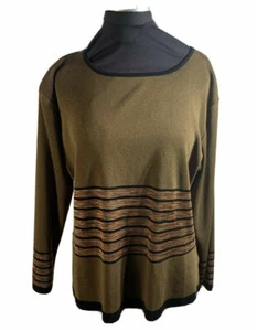 Exklusiv Misook gestreifter Strickpullover Langarm braun schwarz Large Petite - Bild 1 von 3